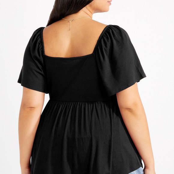Black Plus Size Ruched Front Babydoll Top - Picture 5 of 16